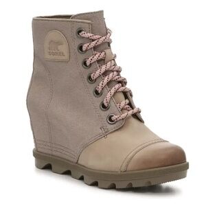 NWT Sorel Joan of Arctic PDX Canvas Leather Lace Up Wedge Boots Size 8.5